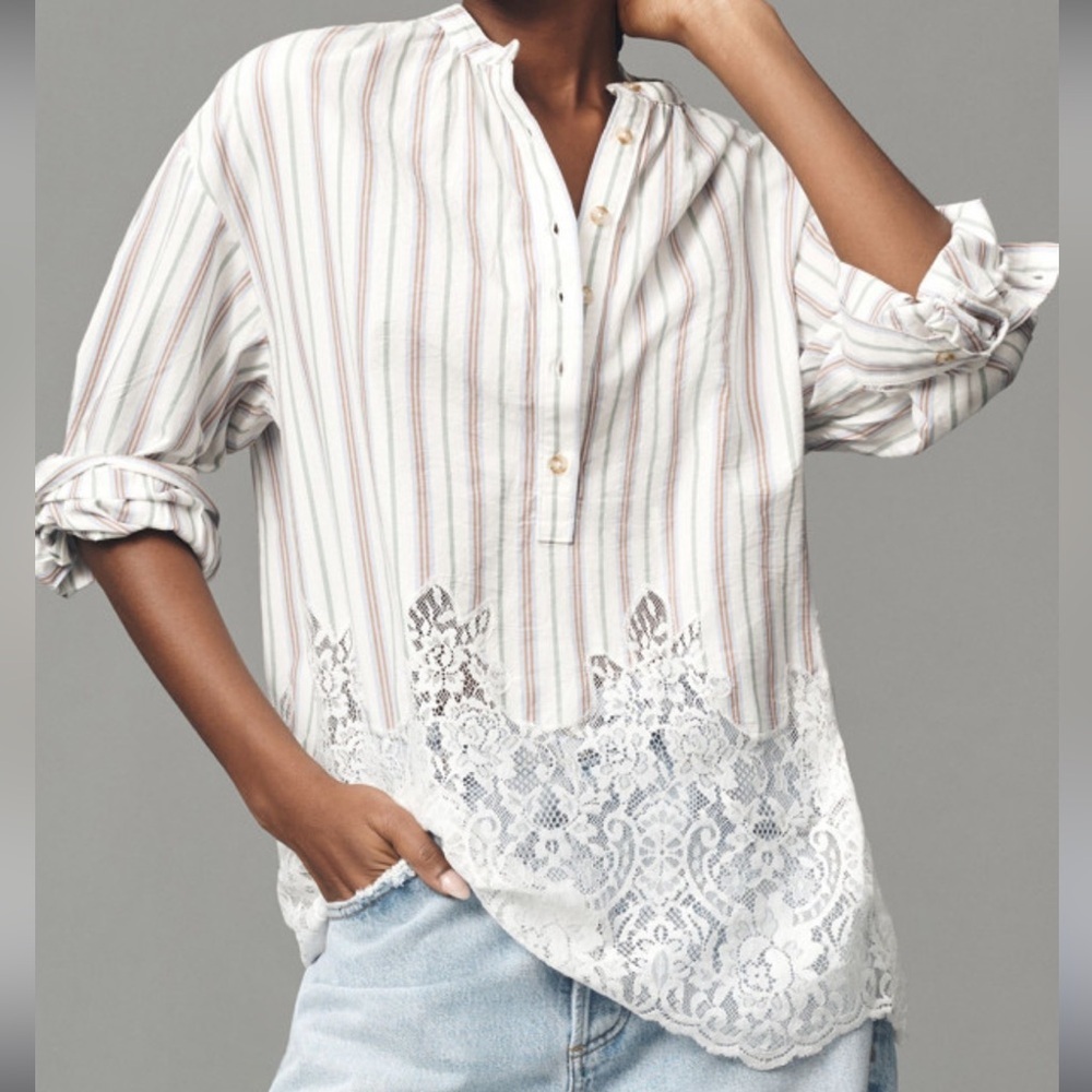 Anthropologie Pilcro Long-Sleeve Lacey Tunic Top